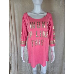 Victoria's Secret PINK I Woke Up Like This Sleep Shirt Gold Foil Pink Medium